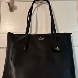 kate spade Black Leather Tote with Gold Logo